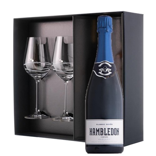 Hambledon Classic Cuvee English 75cl And Diamante Venezia Glasses Gift Box Set